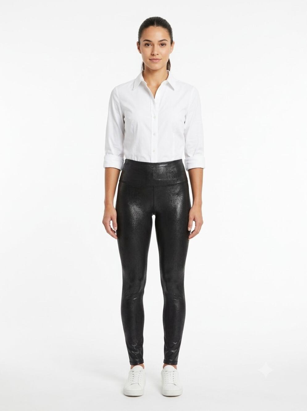 SPANX Faux Leather Leggings Womens M Black Stretch High Waisted Slimming Pull On